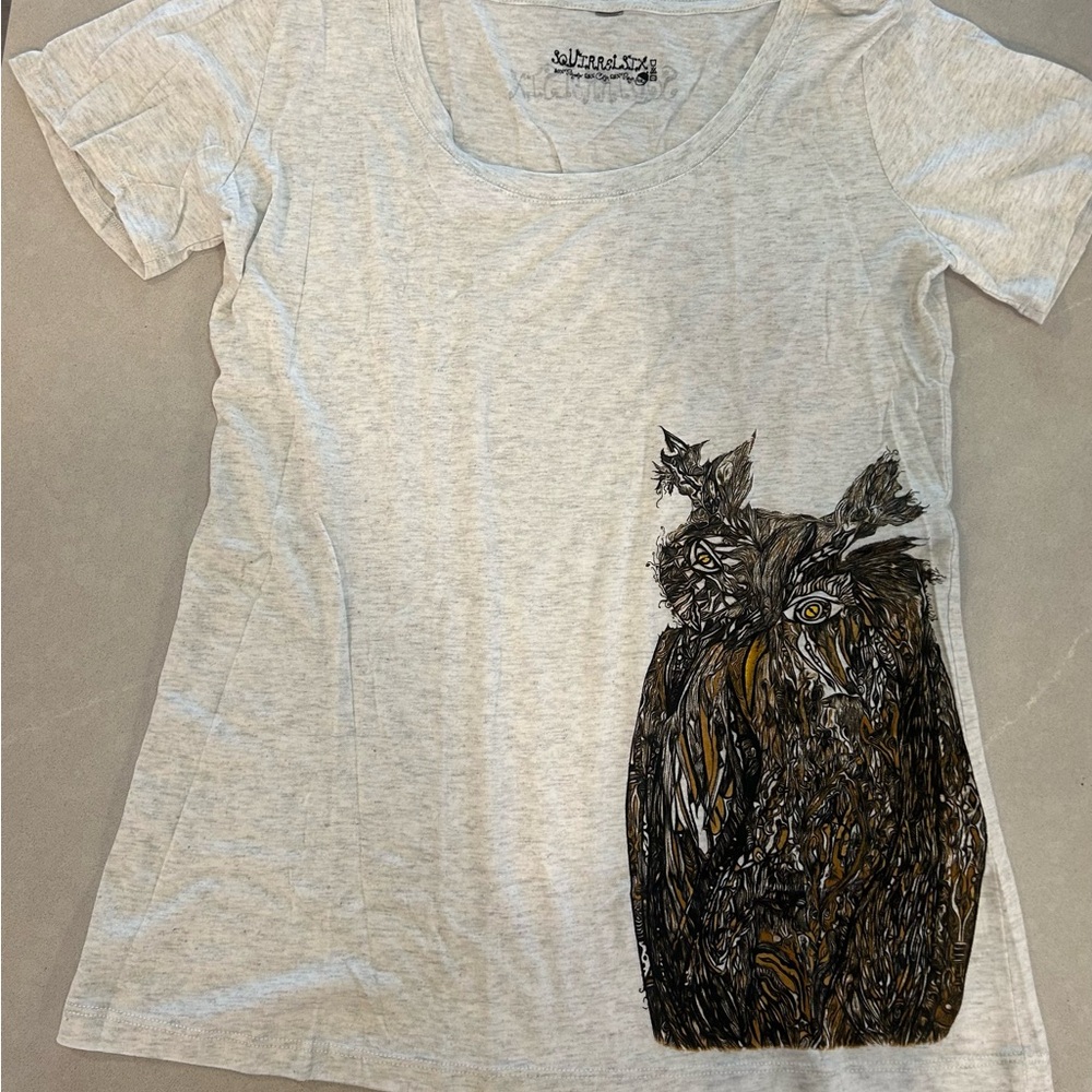 Oatmeal Colored T-Shirt with Owl Design